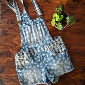 Stars and stripes overall shorts Clearance